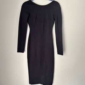 Lulus Black Long Sleeve Bodycon Midi Dress XS Deep V Open Back